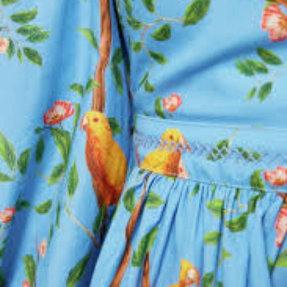 Agua By Agua Bendita Avena Canarios Tiered Mini Dress large l birds - Picture 2 of 7